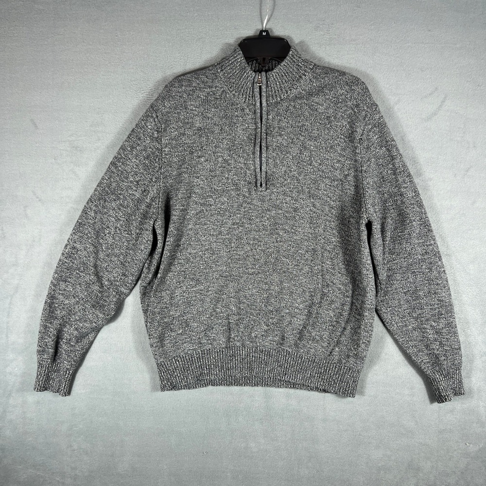 IZOD Mens Sweater XL Gray Marled 1/4 Zip Pullover Long Sleeve Mock Neck Ribbed